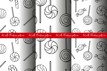 set of New year seamless patterns with-hand drawn New Year elements