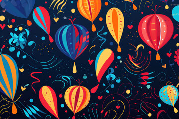 Beauty of vibrant color, organic shapes, and festive balloon ribbons in modern flat design. Perfect for celebration-themed projects and artistic concepts.