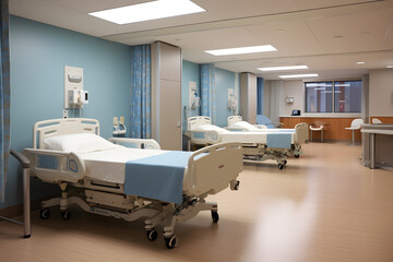 room with beds in hospital