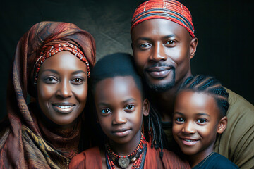 Enchanting Kenyan family with children in traditional attire, expressing unity and generational bonding. - obrazy, fototapety, plakaty