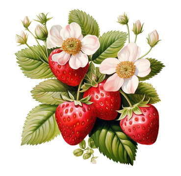 Watercolor strawberry bush illustration. Generative AI, png image