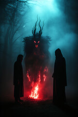 scary halloween ritual with demon - generative ai