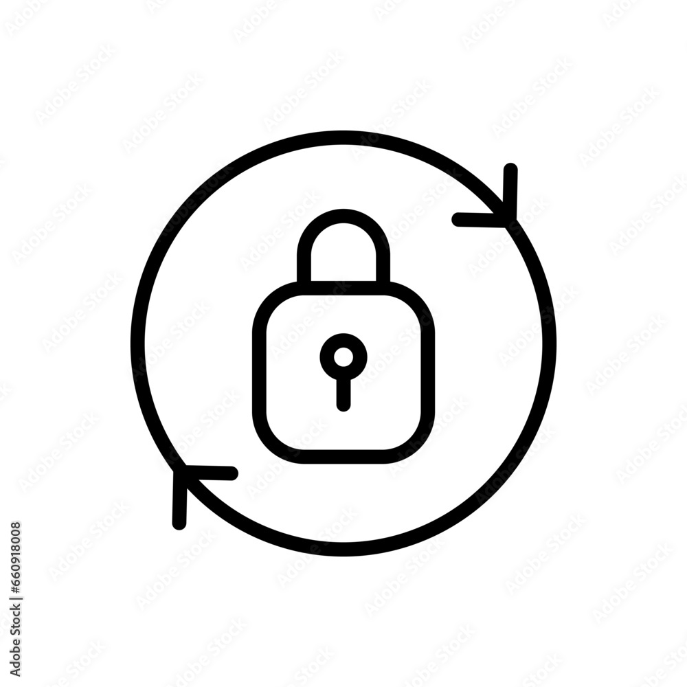 Poster key lock in a circle. outline, arrows in a circle, key lock in a circle, access required. vector ico