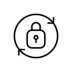 Key lock in a circle. Outline, arrows in a circle, key lock in a circle, access required. Vector icon