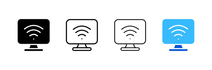 Wi-Fi icon on the screen. Different styles, monitor screen, Wi-Fi icon, Wi-Fi icon on the screen. Vector icons