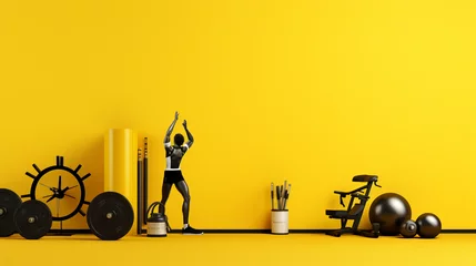 Gordijnen Fitness Gym on yellow background © Arima