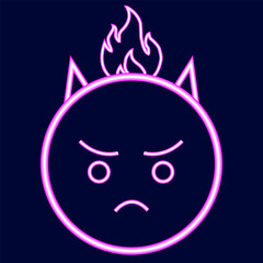 Neon purple angry smiley. Fire purple
