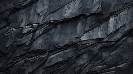 Dark rock texture background. Gray rock slate background.Black rock texture background. Close-up. Dark gray stone basalt background for design. Banner. Wide. Long. 