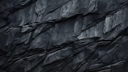 Zelfklevend Fotobehang Dark rock texture background. Gray rock slate background.Black rock texture background. Close-up. Dark gray stone basalt background for design. Banner. Wide. Long.  © Impress Designers
