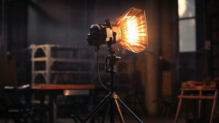 Flash light on tripod in studio