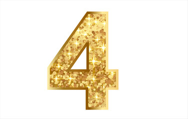 3d golden font  number Four glitter Effect