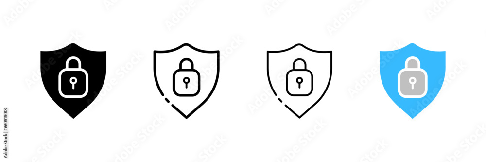 Poster password protected icon. different styles, key lock inside shield, password protected icon. vector i