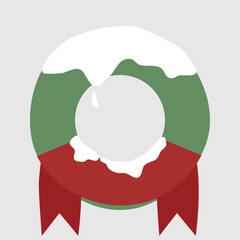 green christmas wreath with red ribbon and snow on it. invitation greeting card border decoration.