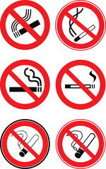 Set di Simboli vietato fumare per luoghi in cui vige il divieto di fumare per legge. - obrazy, fototapety, plakaty