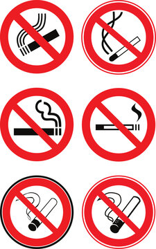 Set di Simboli vietato fumare per luoghi in cui vige il divieto di fumare per legge.