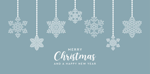christmas card with hanging snowflakes isolated vector illustration