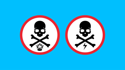 Danger sign set, Dangerous mines, Danger high voltage