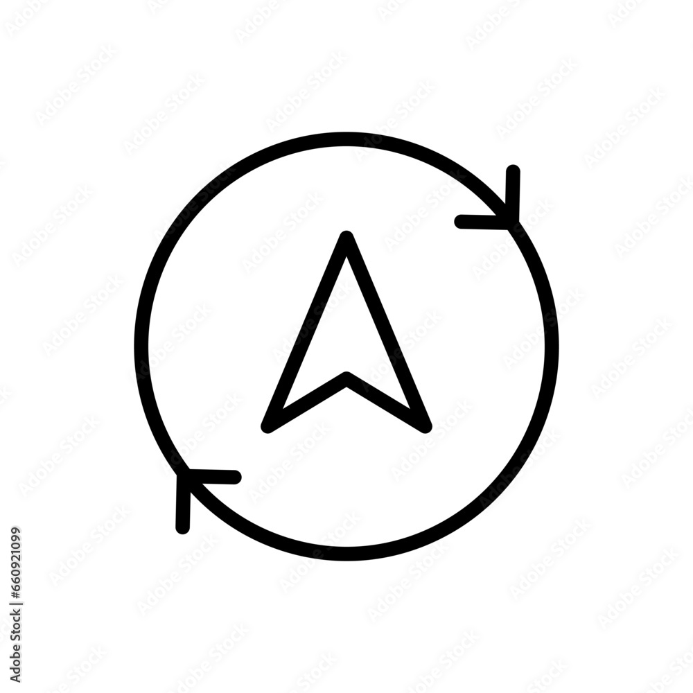 Poster location arrow. outline, location arrow in a circle, geolocation settings. vector icon