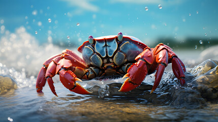 Big red crab on close up photo. - Powered by Adobe