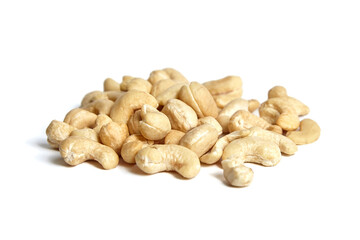 Fototapeta na wymiar Cashew nut heap isolated on white background. Cashews, a popular snack