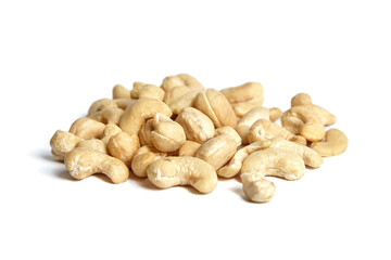 Cashew nut heap isolated on white background. Cashews, a popular snack