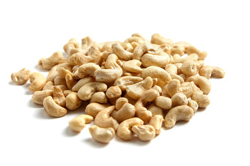 Cashew nut heap isolated on white background. Cashew heap, a source of healthy fats