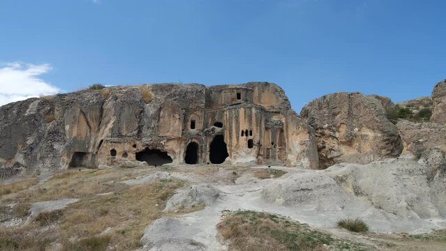 Ayazini stone church in the Phrygian Valley. Historical ancient Phrygian (Phrygia, Gordion) Valley. Ayazini is popular tourist attraction in the Turkey travel area. Afyonkarahisar. 4k video 