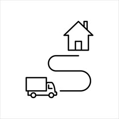 Delivery truck, route icon vector on white background