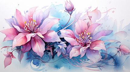 a painting of pink flowers on a white background.   Watercolor Painting of a Fuchsia color flower, Perfect for Wall Art.