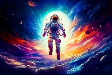 Painting of an astronaut floating in space. Generative AI