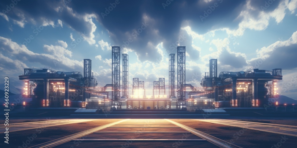 Wall mural An industrial plant with a large built construction in the background, AI