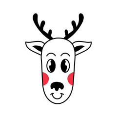 Baby reindeer portrait doodle. Cute deer face. Christmas concept design. Vector illustration. Stag head.