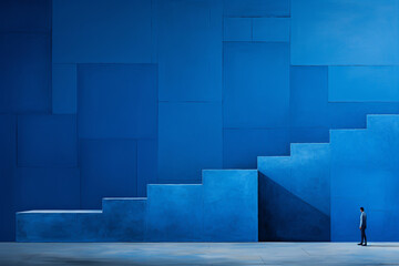 The background of the stairs is unbalanced. Abstract blue
