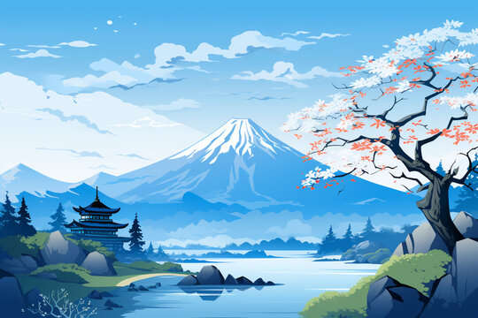 日本の自然をイメージした風景イラスト