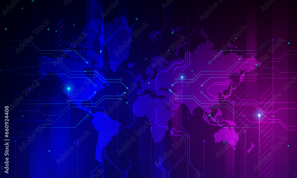 Poster abstract background image, network circuit board concept and world map