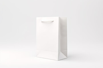 White paper bag on white background. Mockup for design. Generative AI