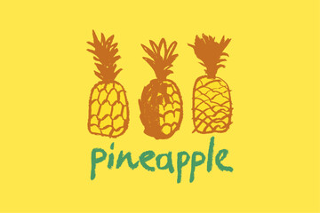 Vector pineapple symbol. Ananas icon in trendy hand drawn doodle style. Color illustration for Pineapples label, organic badge, juice packaging design or website. Calligraphic pineapple symbol.