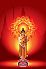 Seven Days Looking (Pang Thawai Net).The Sunday Buddha image is standing with arms crossed in front of the waist with the right hand covering the left hand.