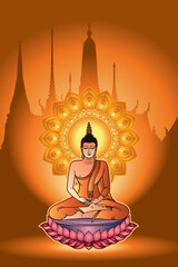 The Meditating Buddha (Pang Samti).The Thursday Buddha image is sitting in lotus with soles upward and visible, the hands resting in the lap, right above left with all fingers extended palms upward.