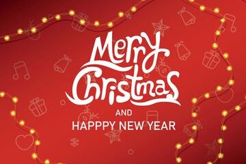Merry Christmas and Happy New Year promotional poster or banner with LED garlands for retail, shopping or Christmas promotion in red and black style.