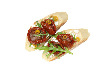 PNG toast with sun-dried tomatoes isolated on white background.