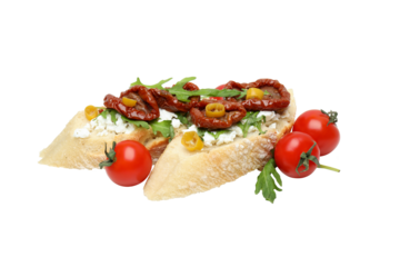 PNG toast with sun-dried tomatoes isolated on white background.