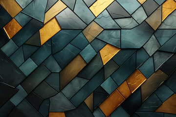 The unconventional tile pattern of green and gold shades