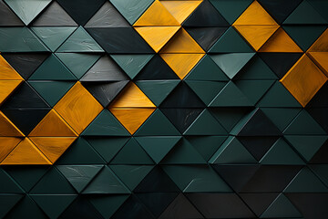 Triangle pattern of green and gold shades abstract art