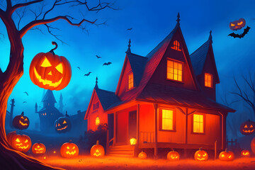 Fototapeta na wymiar Ghostly Getaway, An Illustration of Halloween Home