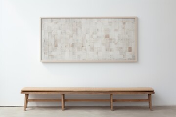 The canvas is on the frame, plain wall, modern bench. Japanese style interior