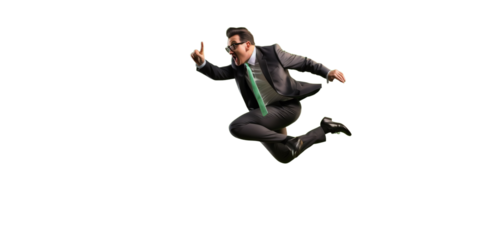 Person jumping. The character of a businessman jumping for joy on a light transparent background. PNG file. Generative artificial intelligence
