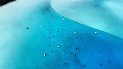 Aerial views of the stunning Bora Bora Atoll; French Polynesia