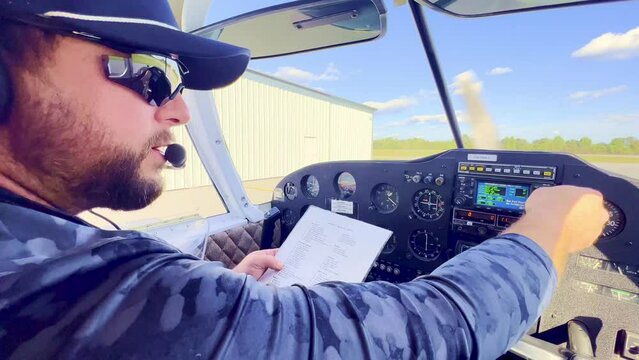 preflight checklist gone through by private pilot aboard a piper cherokee 180