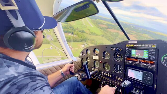 private pilot approaches runway aboard piper cherokee 180, final approach for landing in small plane